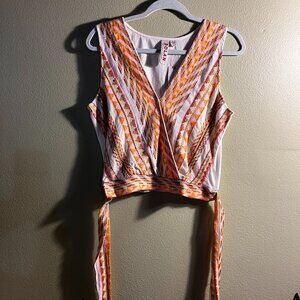 ANTHROPOLOGIE Dolan Top Embroidery V Neck Surplice Top Vest Side Ties Boho Med